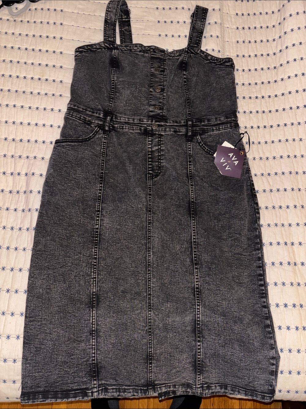 Ava & Viv Black Washed Denim Midi Dress Overalls